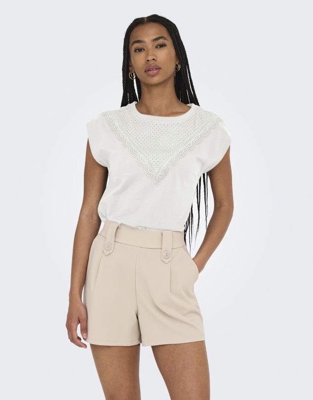 CAMISETA DE MANGA CORTA CON DETALLE EN TEJIDO DE MUJER DE ONLY