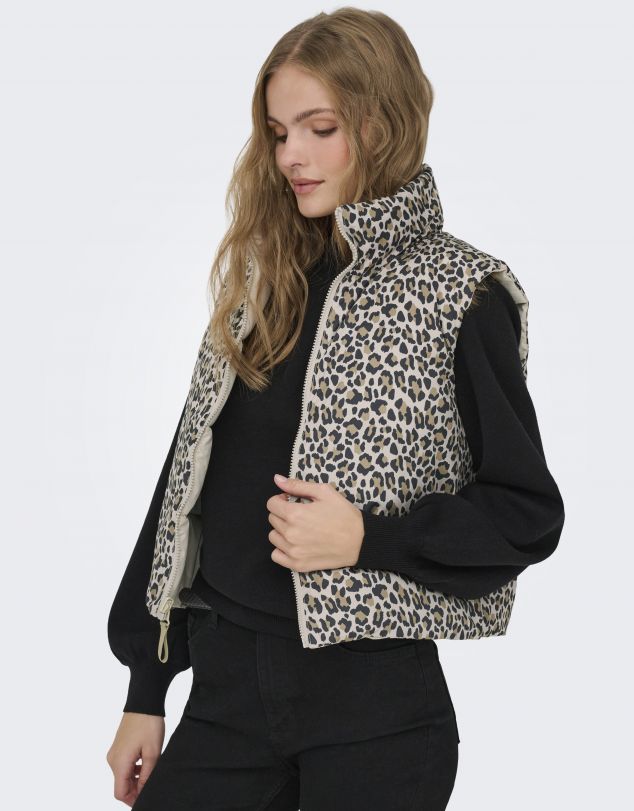 CHALECO REVERSIBLE LISO O CON ESTAMPADO ANIMAL PRINT DE MUJER DE ONLY