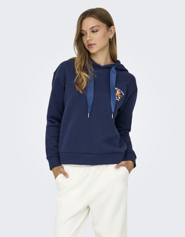 SUDADERA CON CAPUCHA Y CON DIBUJO EN PARTE FRONTAL Y ESPALDA DE MUJER DE ONLY