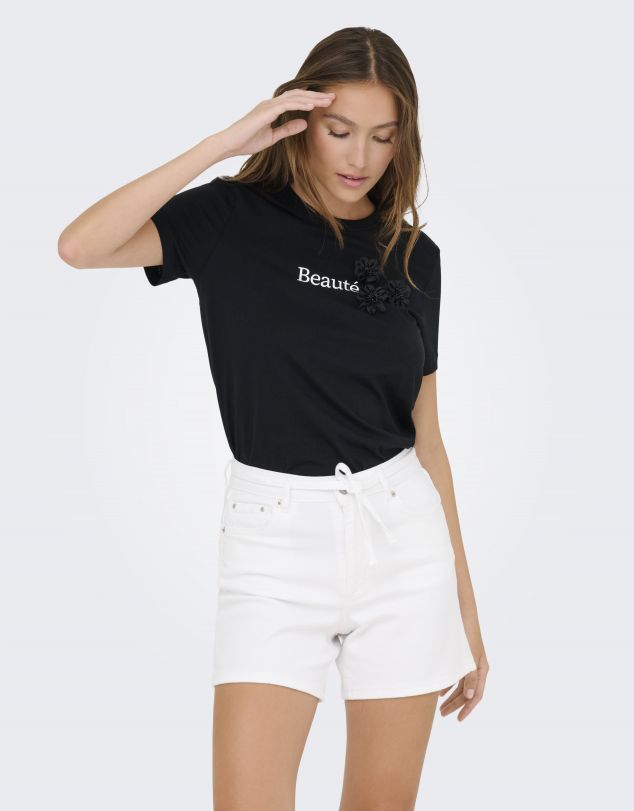 CAMISETA DE MANGA CORTA CON DETALLE EN TEJIDO DE MUJER DE ONLY