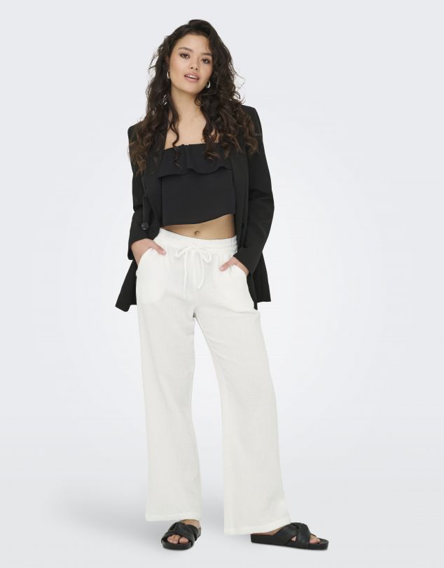 PANTALÓN BLANCO FLOJO CON CORDÓN DE AJUSTE DE MUJER DE JACQUELINE DE YONG