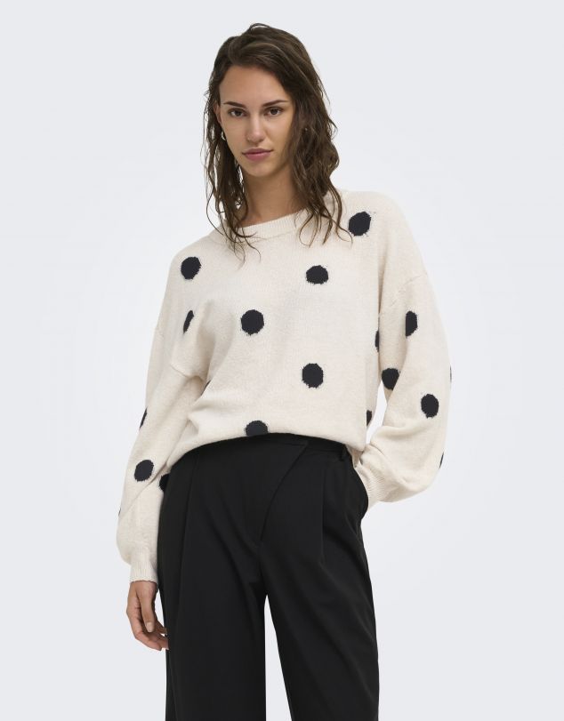 JERSEY DE PUNTO DE LUNARES CON MANGAS ABULLONADAS DE MUJER DE ONLY
