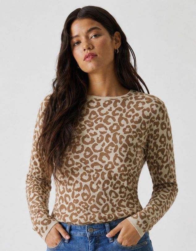 JERSEY DE PUNTO FINO ESTAMPADO CON ANIMAL PRINT DE MUJER DE ONLY