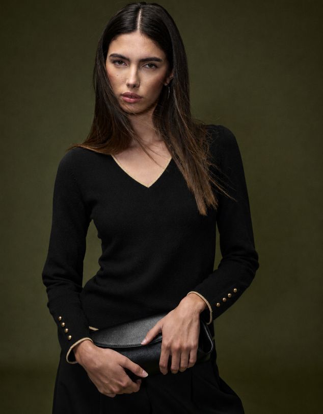 JERSEY DE PUNTO CON CUELLO EN PICO Y DETALLE DORADO DE BOTONES DE MUJER DE ONLY