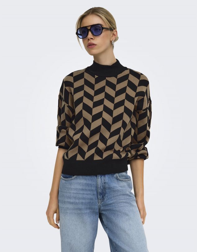 JERSEY DE PUNTO CON DIBUJOS GEOMETRICOS DE CUELLO ALTO DE MUJER DE ONLY